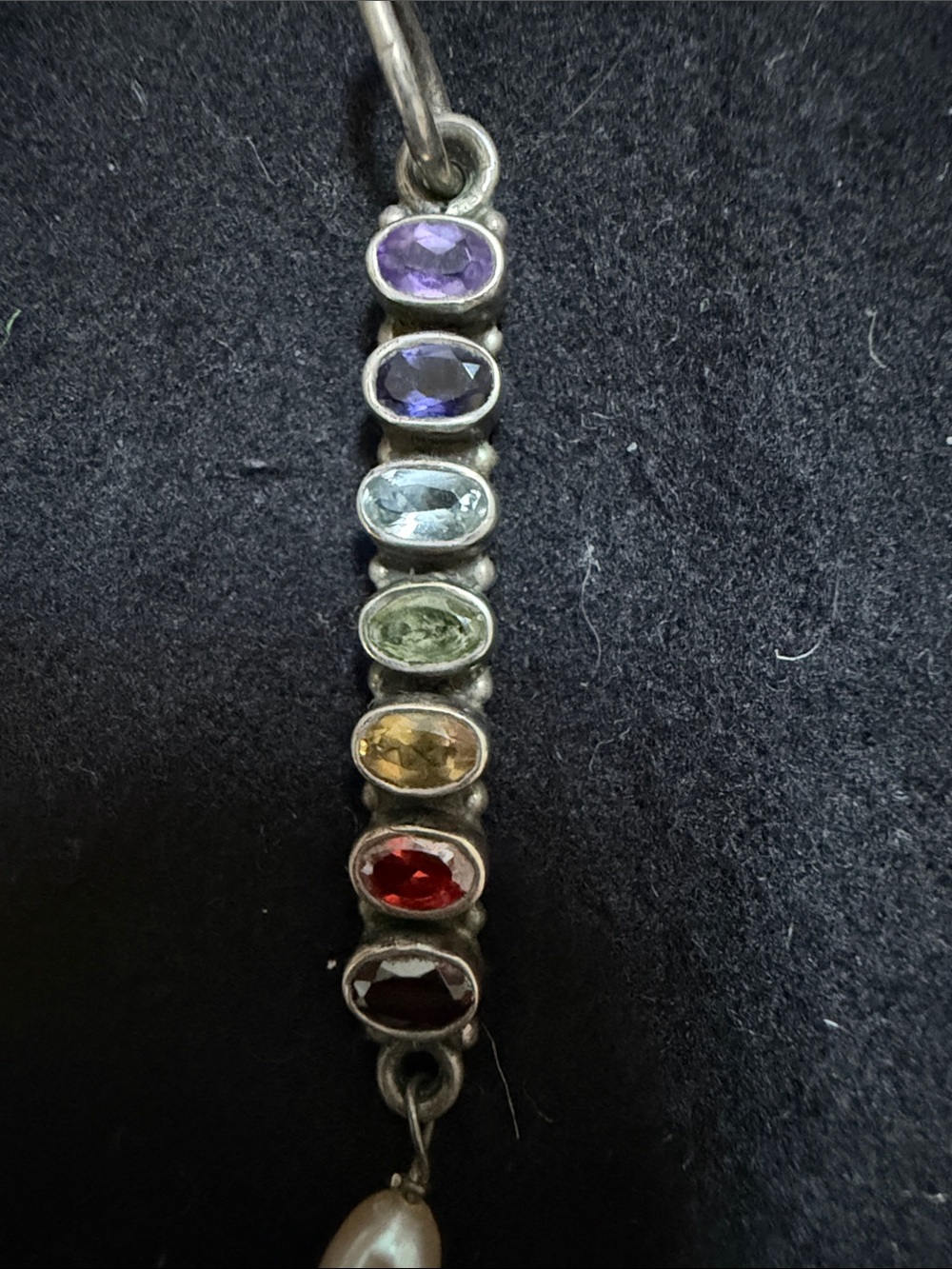 Source Unknown Sterling Multi-Color Gem Bar Pendant with Pearl - Picture 11 of 11